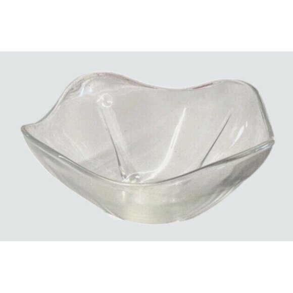 Vintage Handcrafted Clear Glass Bowl Wavy Edge Design Unique Decorative Home Acc - Picture 1 of 5